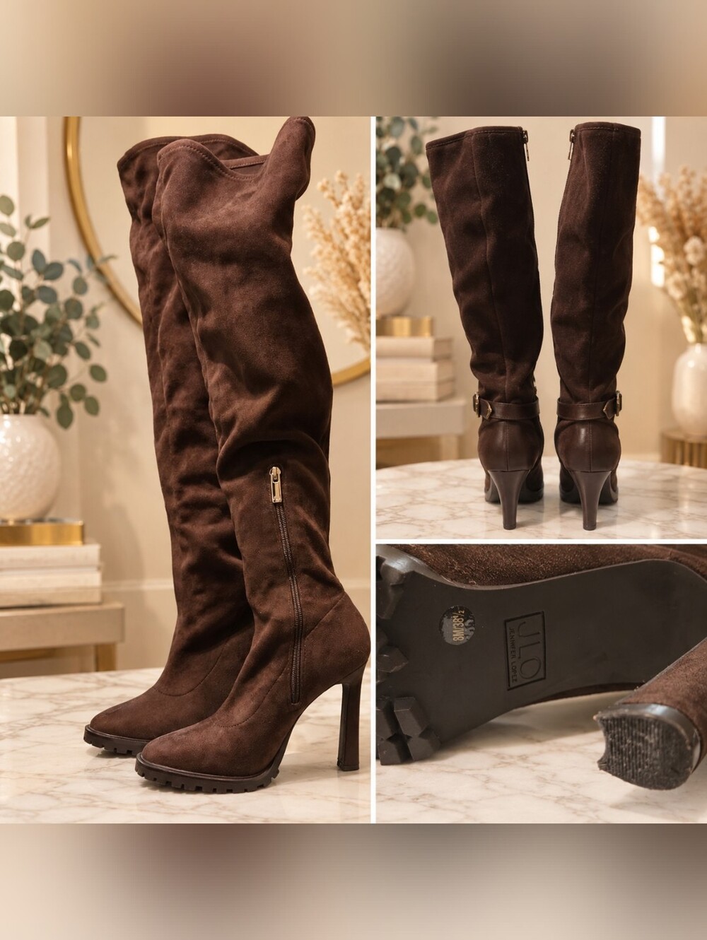 Jennifer Lopez Brown Suede Over the Knee High Heel Boots Size 8M